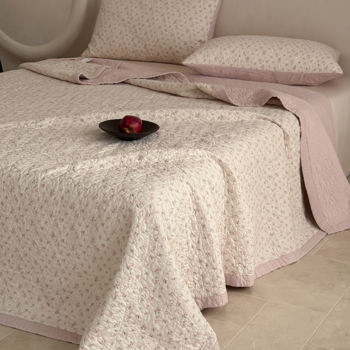 床盖工厂店 2025新款全棉天竺棉麻三件套填充棉花床盖三件套花卉系列 栀子花信