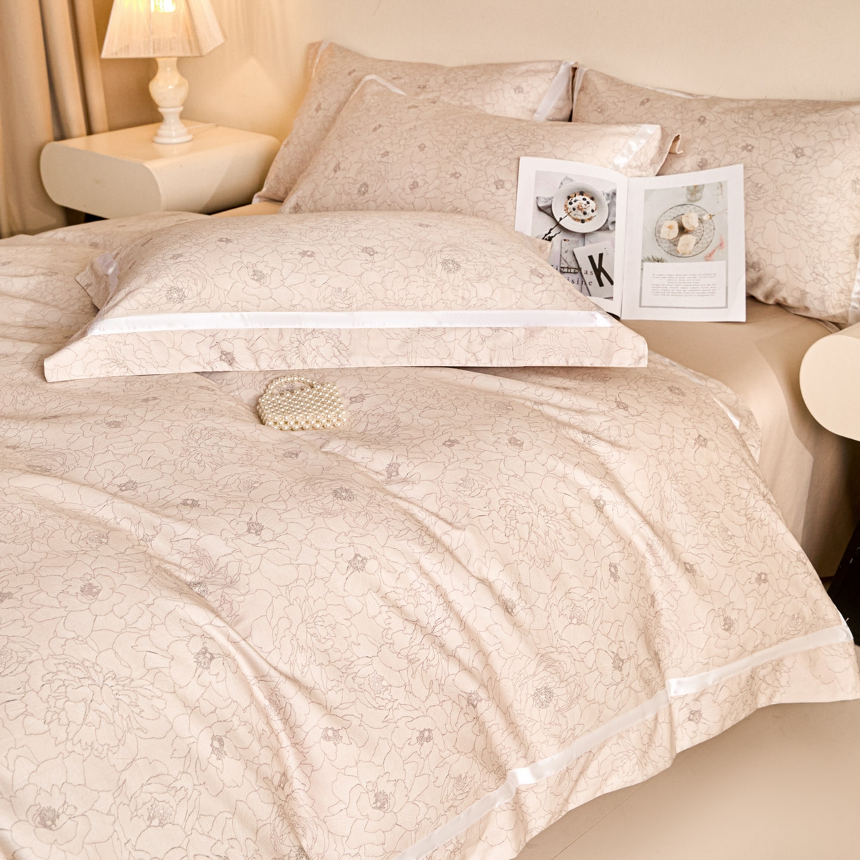 91家纺网 家纺一手货源 找家纺 新方向 【控价】2026年 数码印花50s双股全棉纯棉贡缎长绒棉四件套-约定 约定-香槟