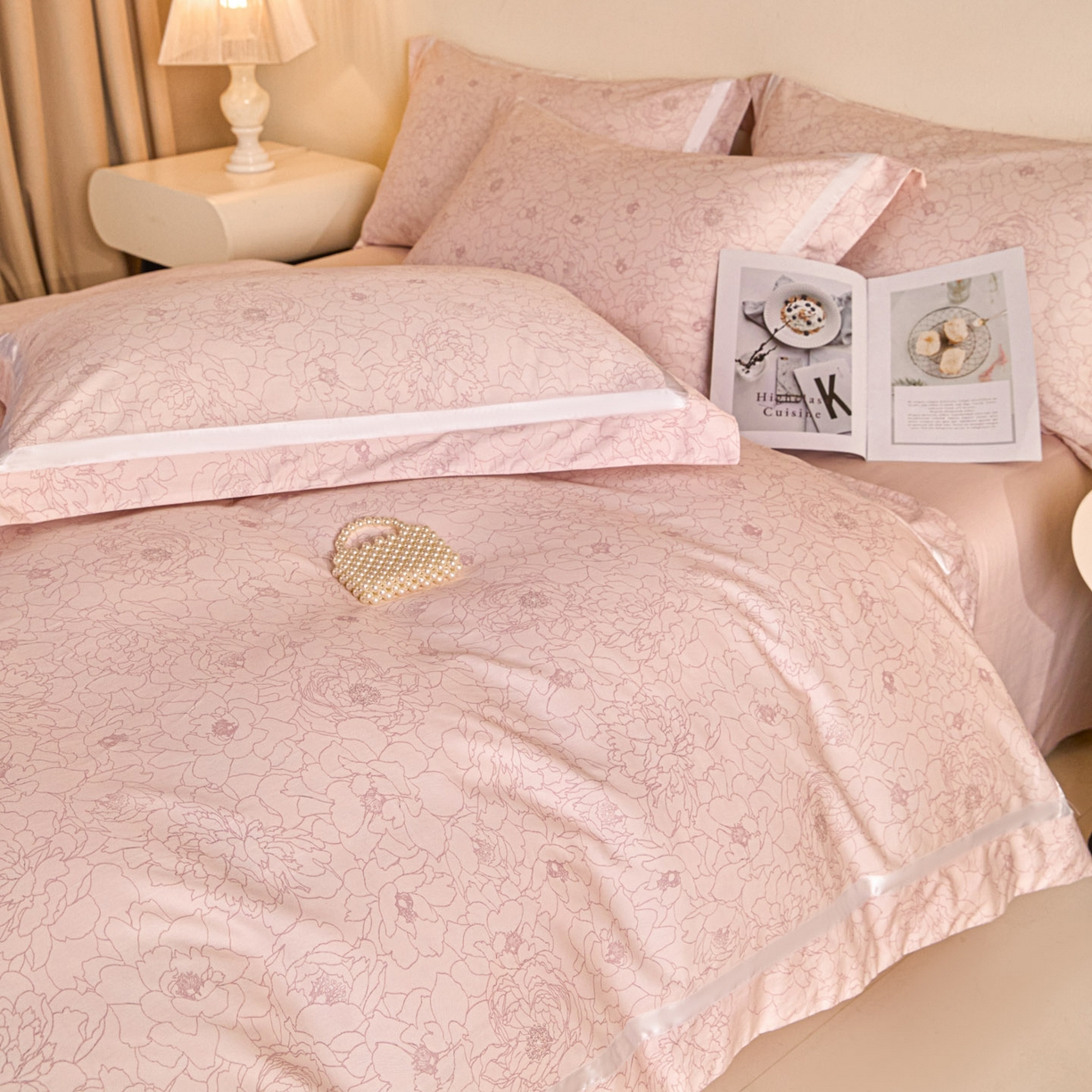 91家纺网 家纺一手货源 找家纺 新方向 【控价】2026年 数码印花50s双股全棉纯棉贡缎长绒棉四件套-约定 约定-蔷薇粉