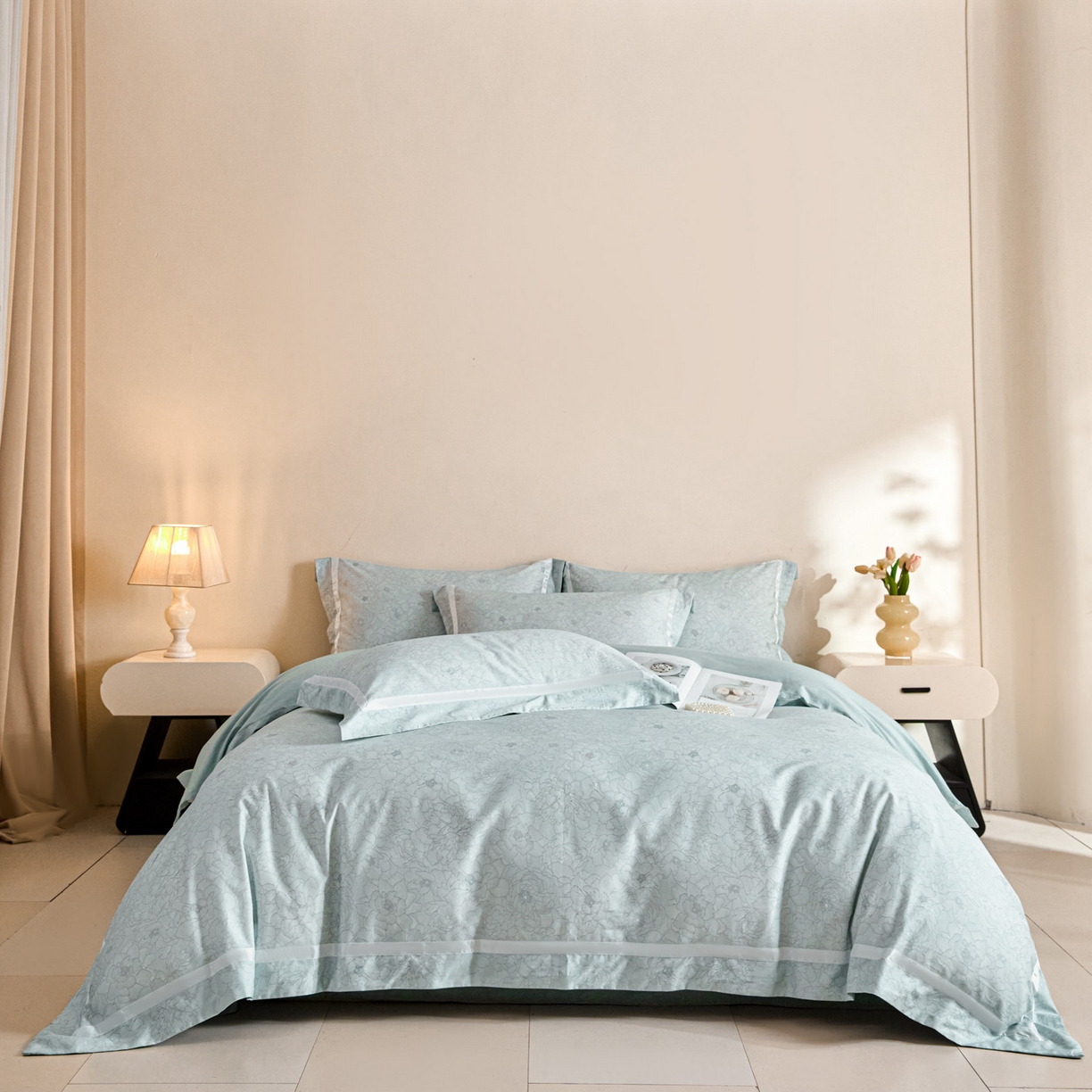 91家纺网 家纺一手货源 找家纺 新方向 【控价】2026年 数码印花50s双股全棉纯棉贡缎长绒棉四件套-约定 约定-星月蓝