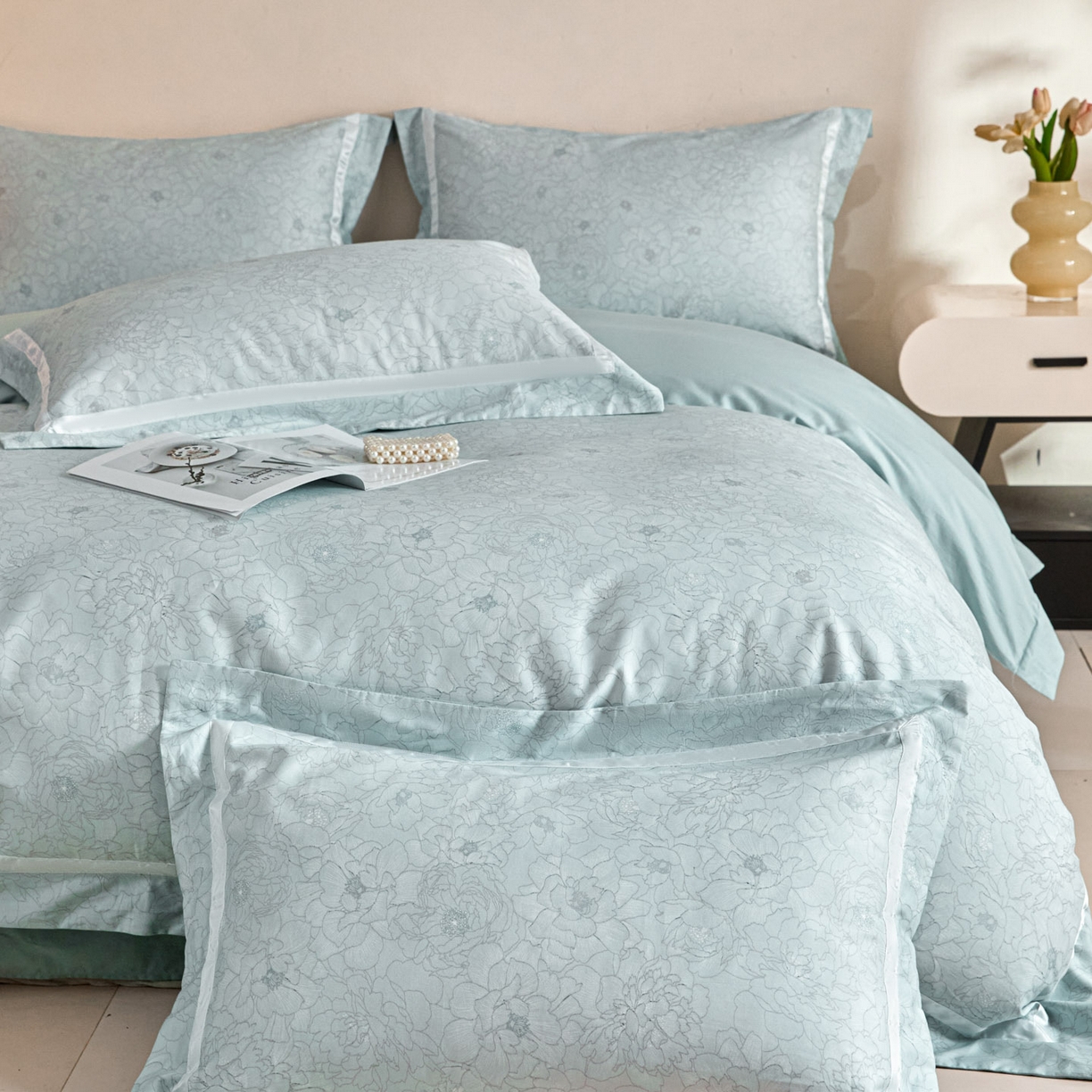 91家纺网 家纺一手货源 找家纺 新方向 【控价】2026年 数码印花50s双股全棉纯棉贡缎长绒棉四件套-约定 约定-星月蓝