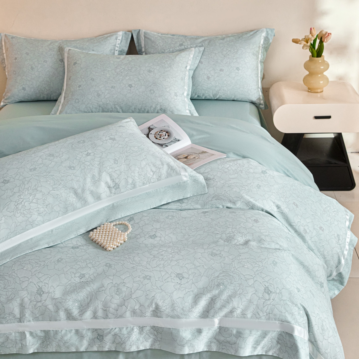 91家纺网 家纺一手货源 找家纺 新方向 【控价】2026年 数码印花50s双股全棉纯棉贡缎长绒棉四件套-约定 约定-星月蓝