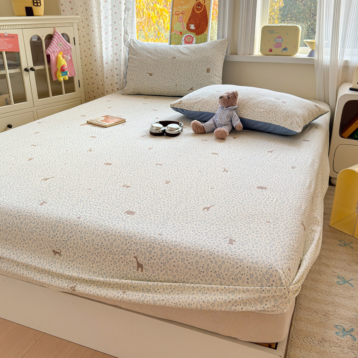 91家纺网 家纺一手货源 找家纺 （总）沐芷 2026 【提供买家秀】古法水洗仿棉床笠席梦思床罩床垫防滑床套罩床笠三件套