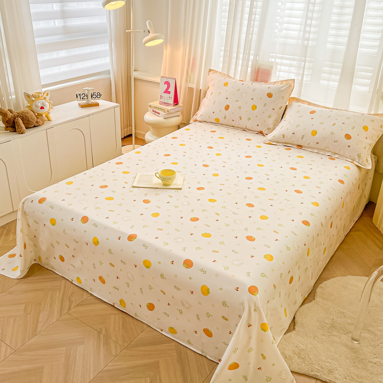 91家纺网 家纺一手货源 找家纺 珂博家纺 2026新款12868全棉纯棉小清新印花系列单床单床笠 好柿发生