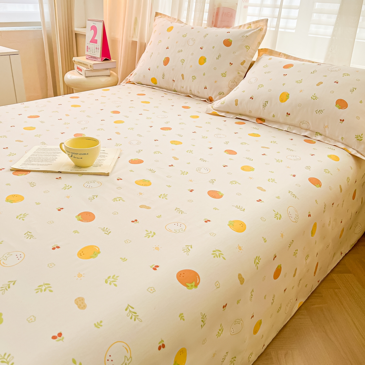 91家纺网 家纺一手货源 找家纺 珂博家纺 2026新款12868全棉纯棉小清新印花系列单床单床笠 好柿发生