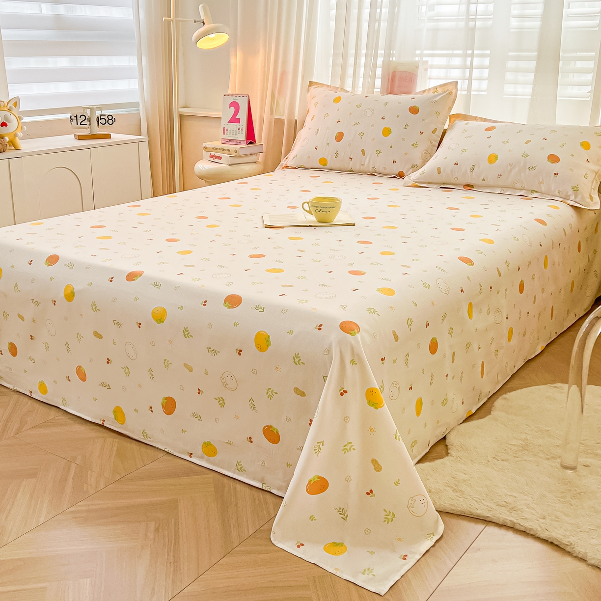 91家纺网 家纺一手货源 找家纺 珂博家纺 2026新款12868全棉纯棉小清新印花系列单床单床笠 好柿发生