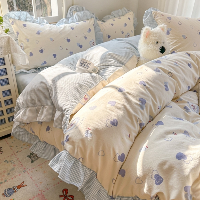 91家纺网 家纺一手货源 找家纺 （总）柒月家居 2026新款韩系仿棉小格花边四件套