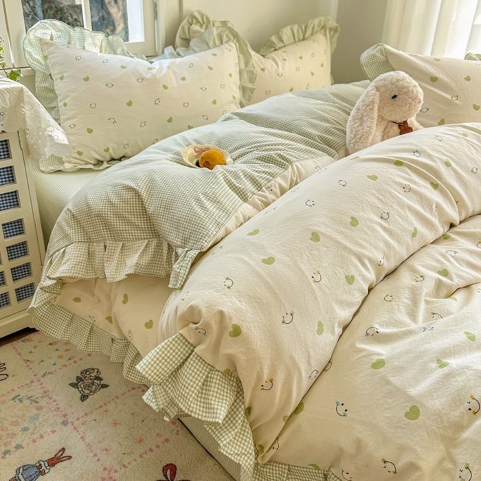 91家纺网 家纺一手货源 找家纺 （总）柒月家居 2026新款韩系仿棉小格花边四件套