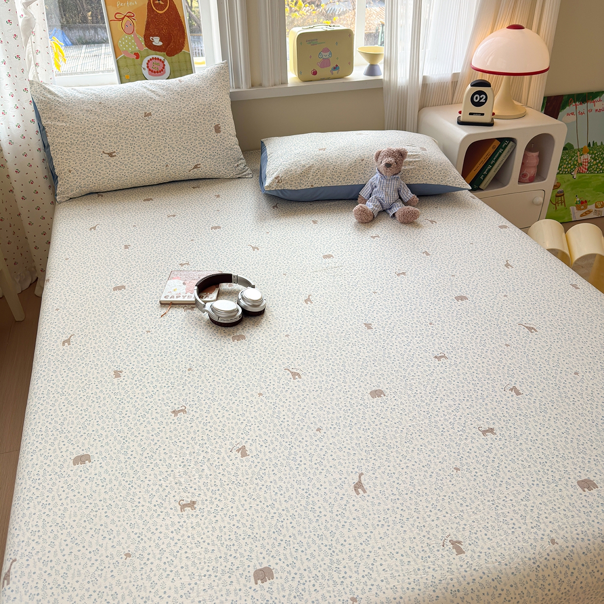 91家纺网 家纺一手货源 找家纺 沐芷 2026 【提供买家秀】古法水洗仿棉床笠席梦思床罩床垫防滑床套罩床笠三件套 萌物