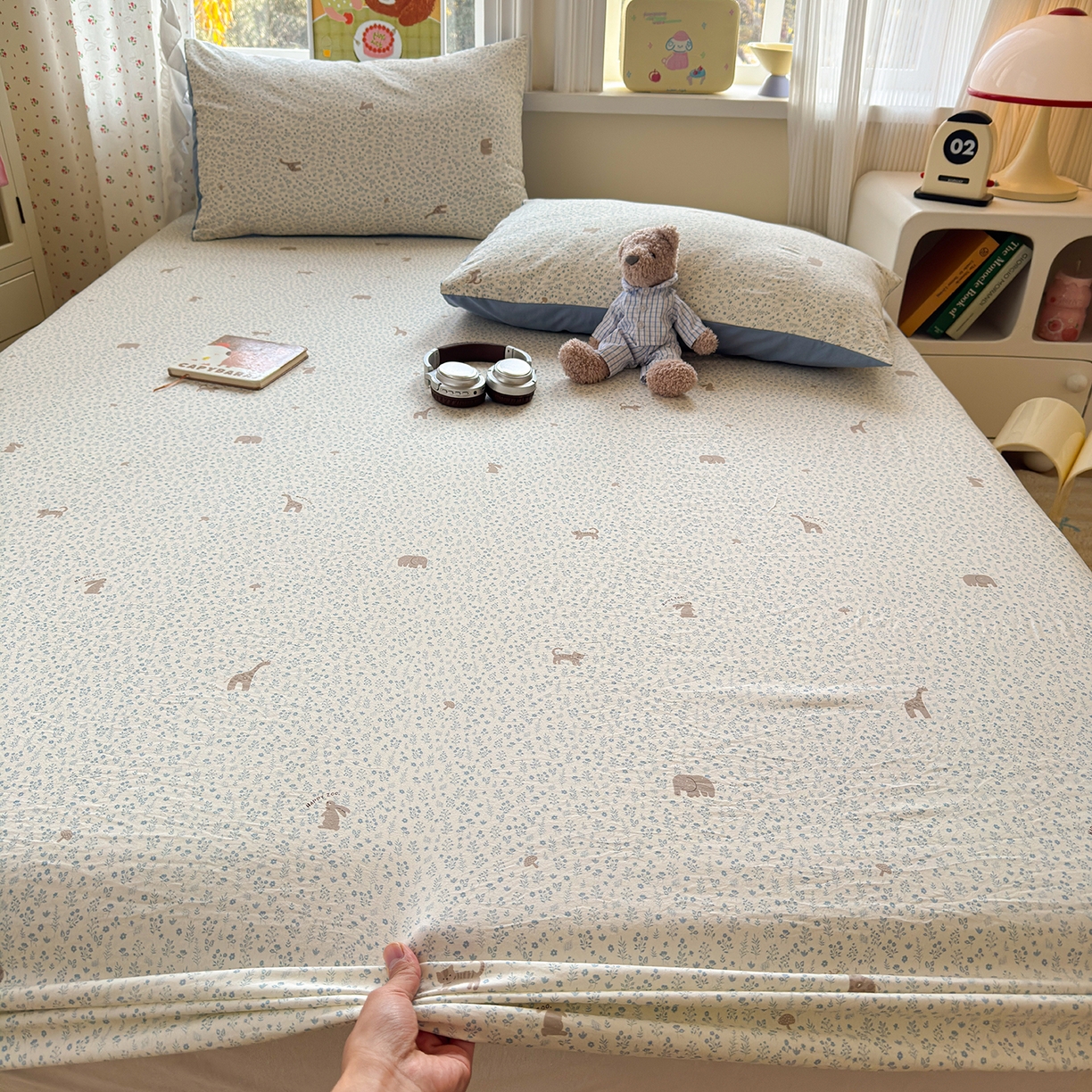 91家纺网 家纺一手货源 找家纺 沐芷 2026 【提供买家秀】古法水洗仿棉床笠席梦思床罩床垫防滑床套罩床笠三件套 萌物