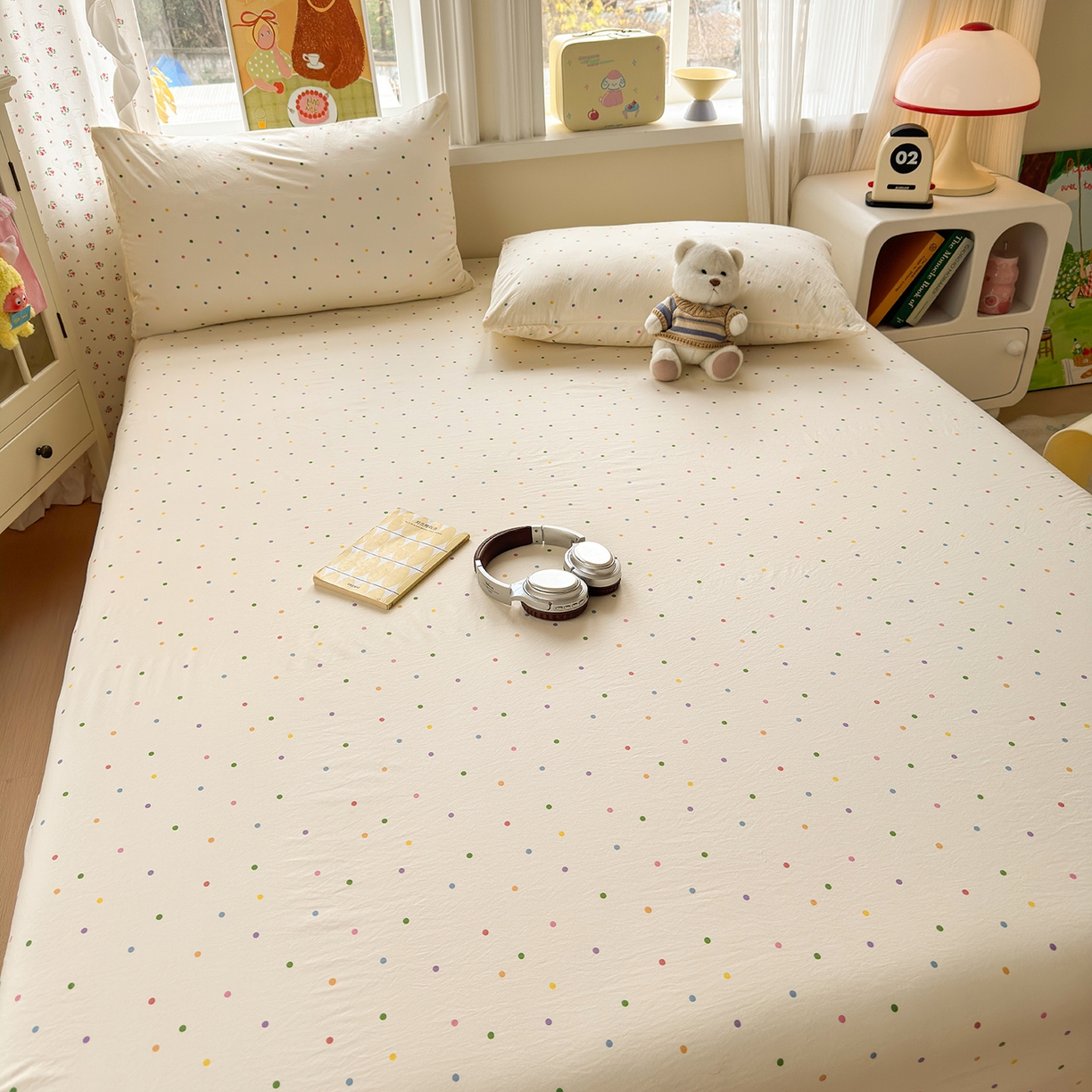 91家纺网 家纺一手货源 找家纺 沐芷 2026 【提供买家秀】古法水洗仿棉床笠席梦思床罩床垫防滑床套罩床笠三件套 甜梦糖豆