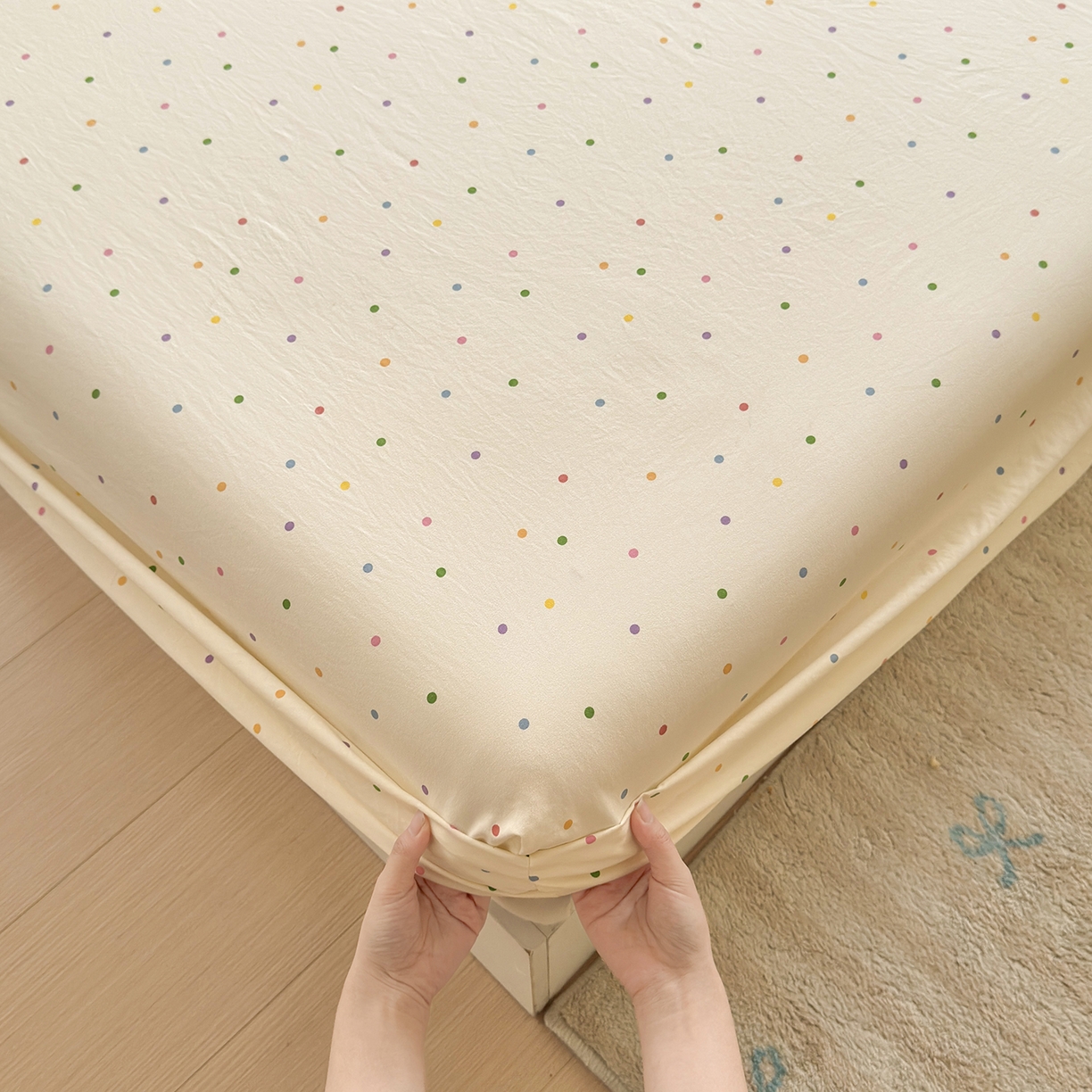 91家纺网 家纺一手货源 找家纺 沐芷 2026 【提供买家秀】古法水洗仿棉床笠席梦思床罩床垫防滑床套罩床笠三件套 甜梦糖豆