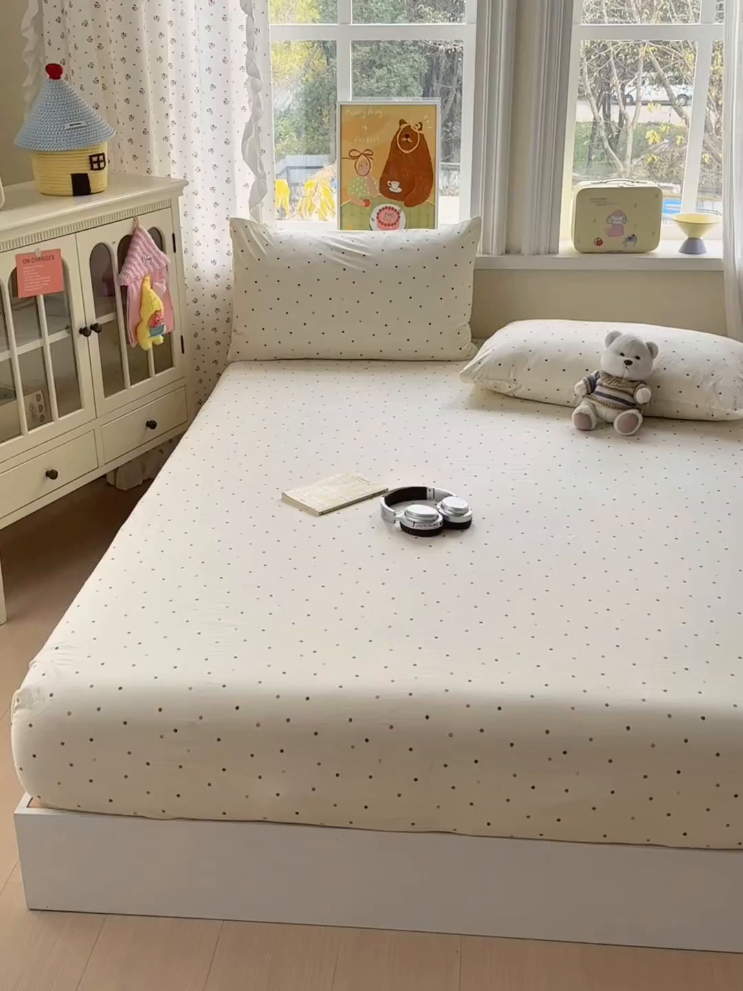 91家纺网 家纺一手货源 找家纺 沐芷 2026 【提供买家秀】古法水洗仿棉床笠席梦思床罩床垫防滑床套罩床笠三件套 甜梦糖豆