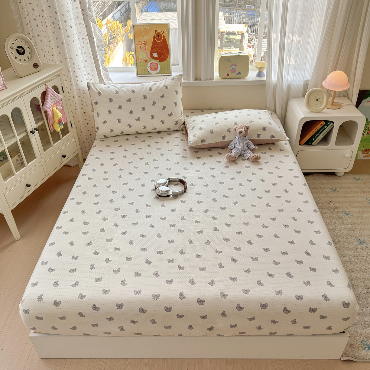 91家纺网 家纺一手货源 找家纺 沐芷 2026 【提供买家秀】古法水洗仿棉床笠席梦思床罩床垫防滑床套罩床笠三件套 巴黎甜心