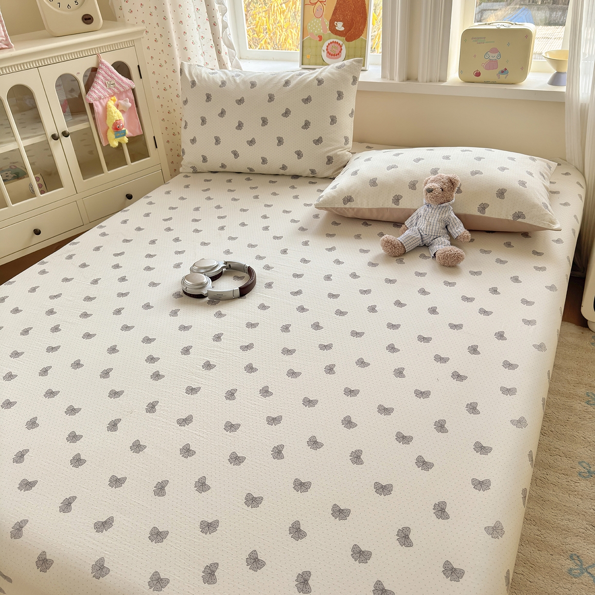 91家纺网 家纺一手货源 找家纺 沐芷 2026 【提供买家秀】古法水洗仿棉床笠席梦思床罩床垫防滑床套罩床笠三件套 巴黎甜心