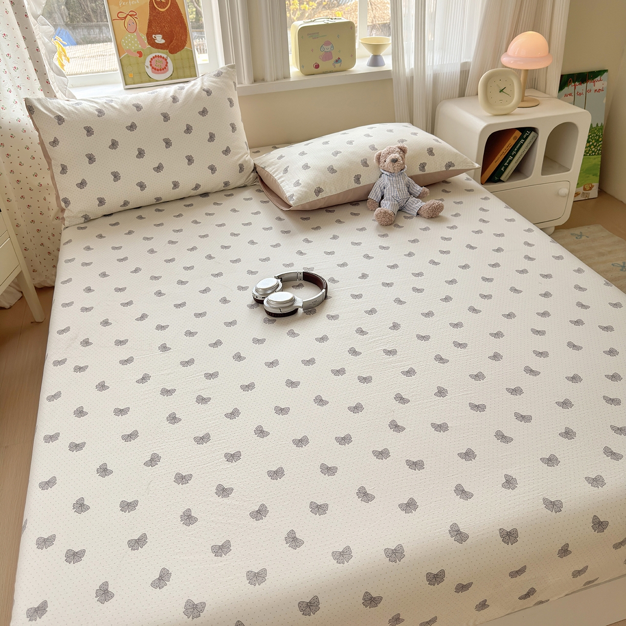 91家纺网 家纺一手货源 找家纺 沐芷 2026 【提供买家秀】古法水洗仿棉床笠席梦思床罩床垫防滑床套罩床笠三件套 巴黎甜心