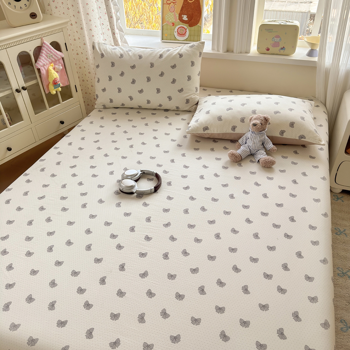 91家纺网 家纺一手货源 找家纺 沐芷 2026 【提供买家秀】古法水洗仿棉床笠席梦思床罩床垫防滑床套罩床笠三件套 巴黎甜心