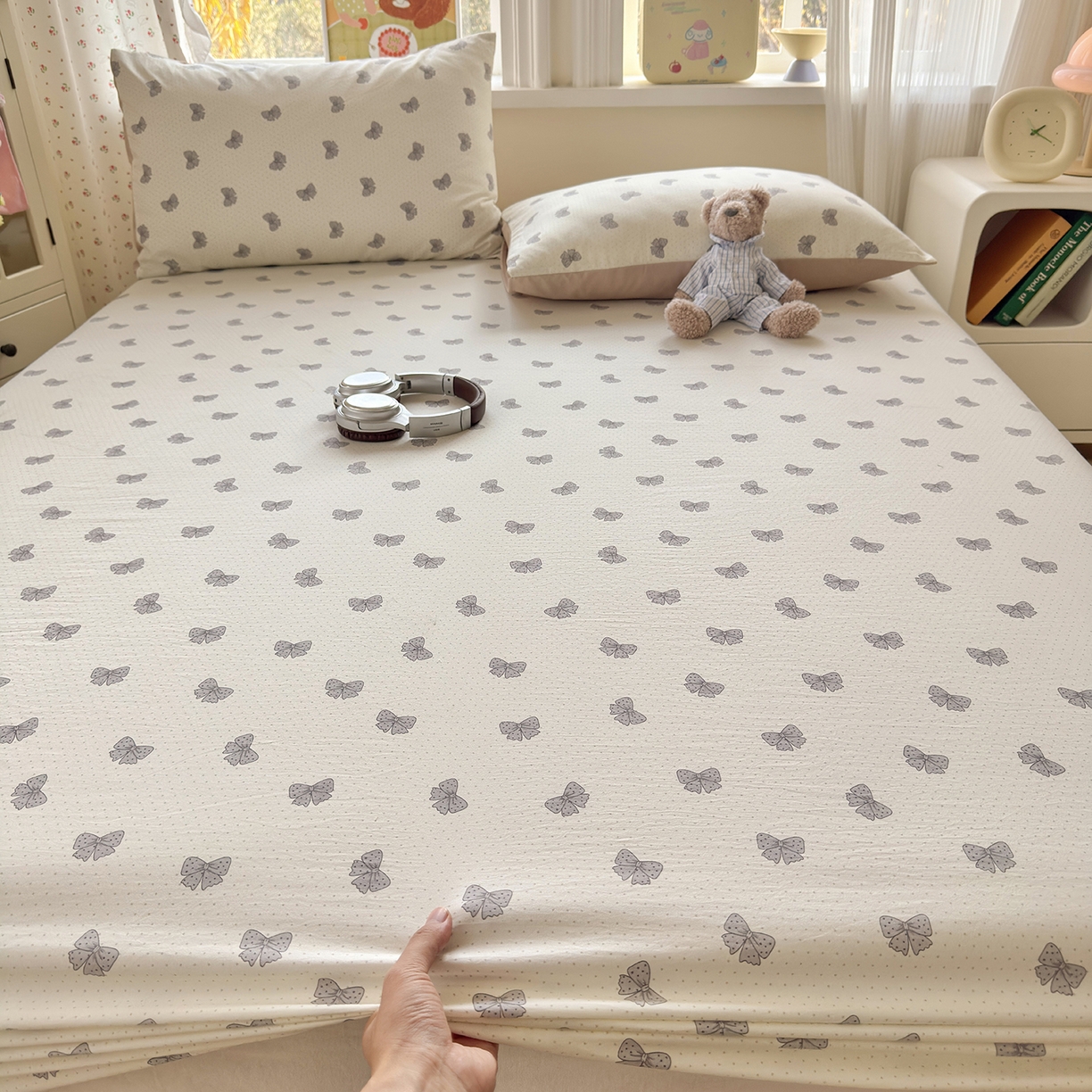 91家纺网 家纺一手货源 找家纺 沐芷 2026 【提供买家秀】古法水洗仿棉床笠席梦思床罩床垫防滑床套罩床笠三件套 巴黎甜心