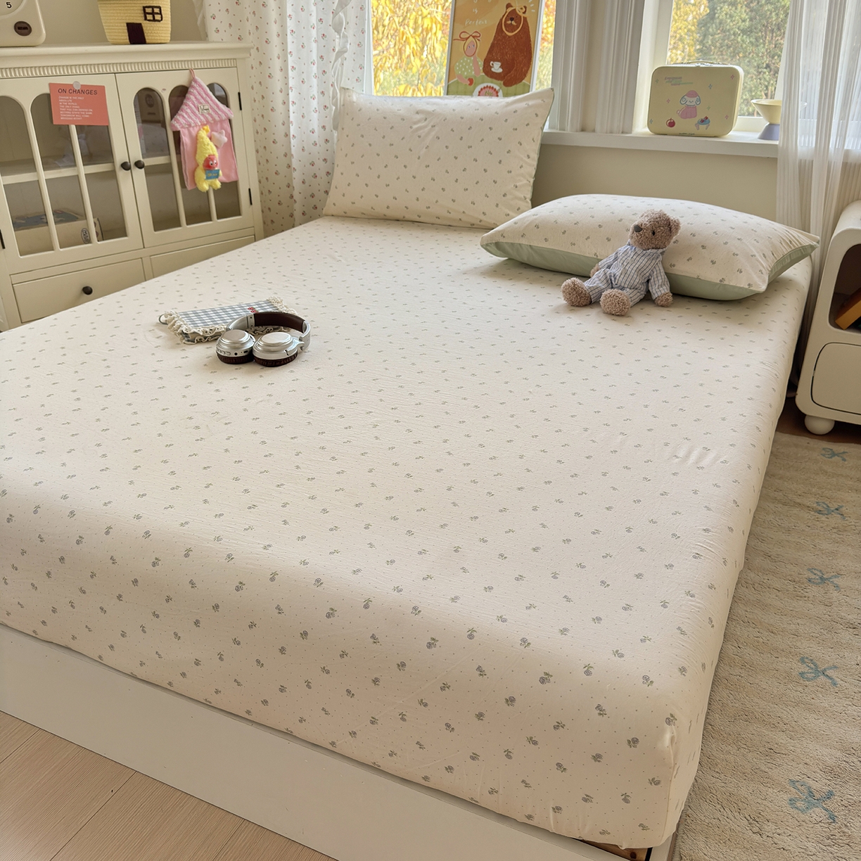 91家纺网 家纺一手货源 找家纺 沐芷 2026 【提供买家秀】古法水洗仿棉床笠席梦思床罩床垫防滑床套罩床笠三件套 白月光