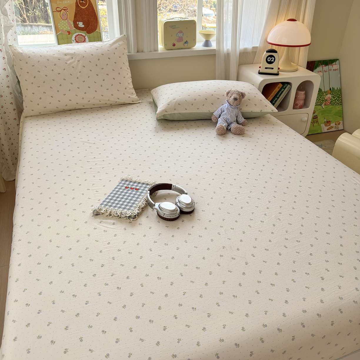 91家纺网 家纺一手货源 找家纺 沐芷 2026 【提供买家秀】古法水洗仿棉床笠席梦思床罩床垫防滑床套罩床笠三件套 白月光