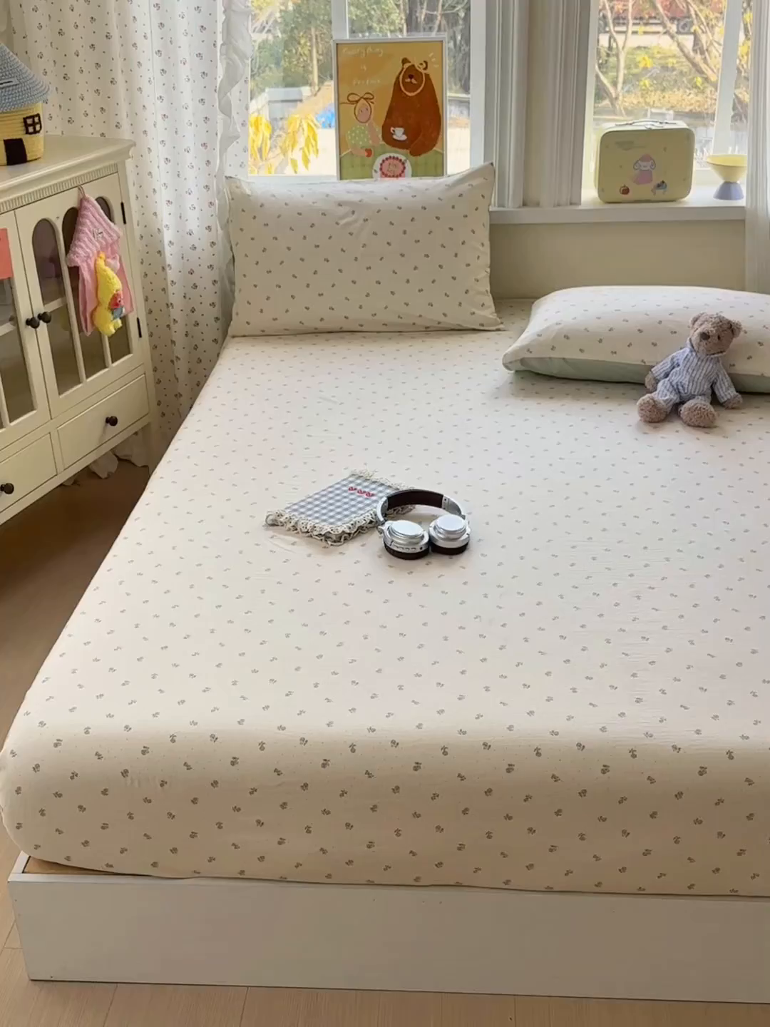 91家纺网 家纺一手货源 找家纺 沐芷 2026 【提供买家秀】古法水洗仿棉床笠席梦思床罩床垫防滑床套罩床笠三件套 白月光