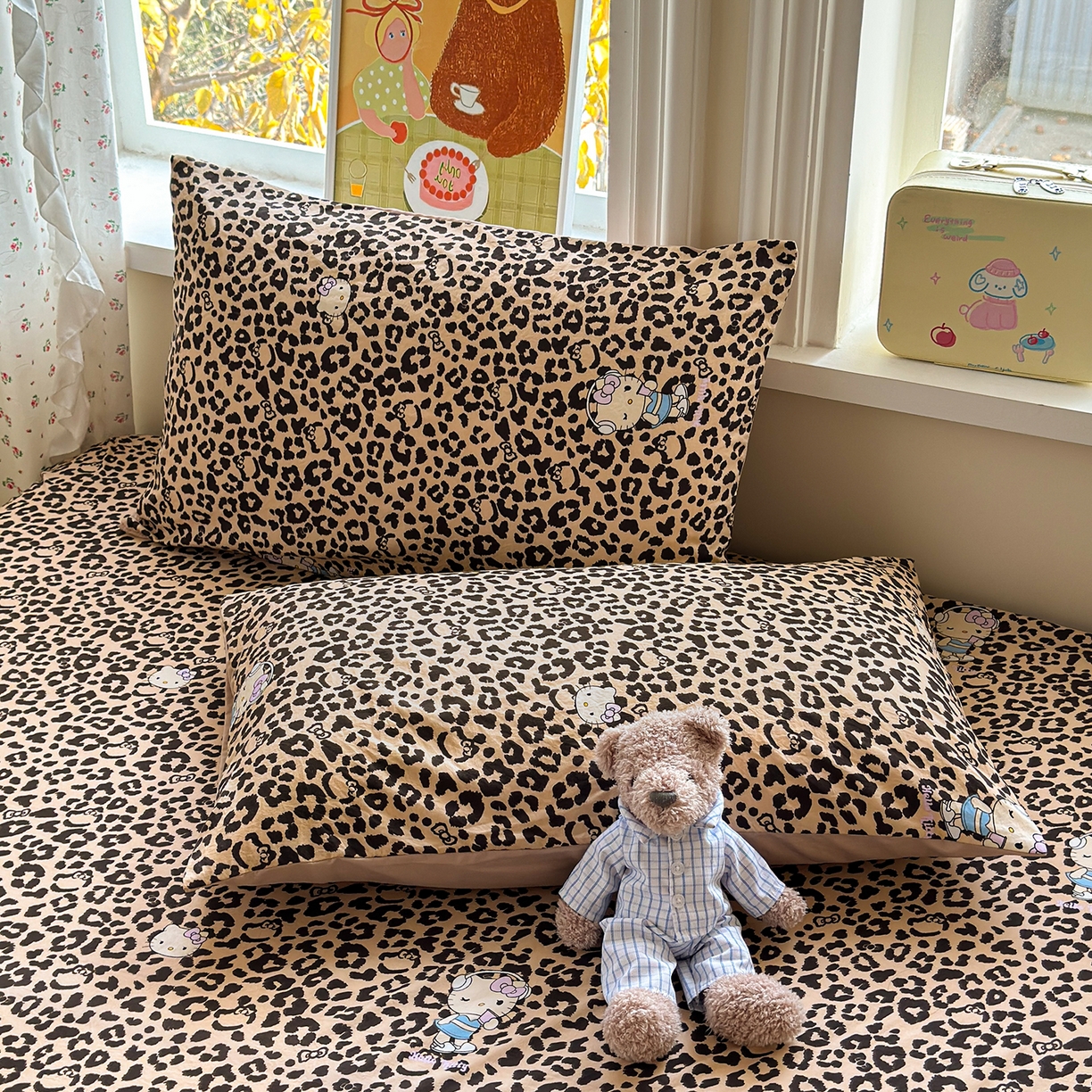 91家纺网 家纺一手货源 找家纺 沐芷 2026 【提供买家秀】古法水洗仿棉床笠席梦思床罩床垫防滑床套罩床笠三件套 豹纹音乐