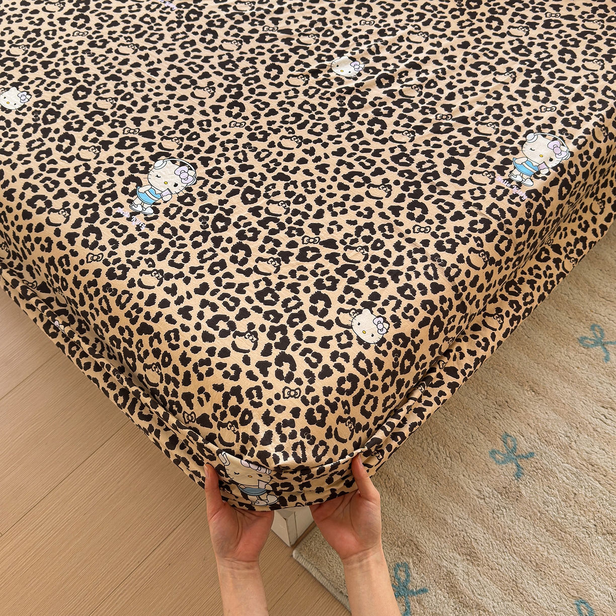 91家纺网 家纺一手货源 找家纺 沐芷 2026 【提供买家秀】古法水洗仿棉床笠席梦思床罩床垫防滑床套罩床笠三件套 豹纹音乐