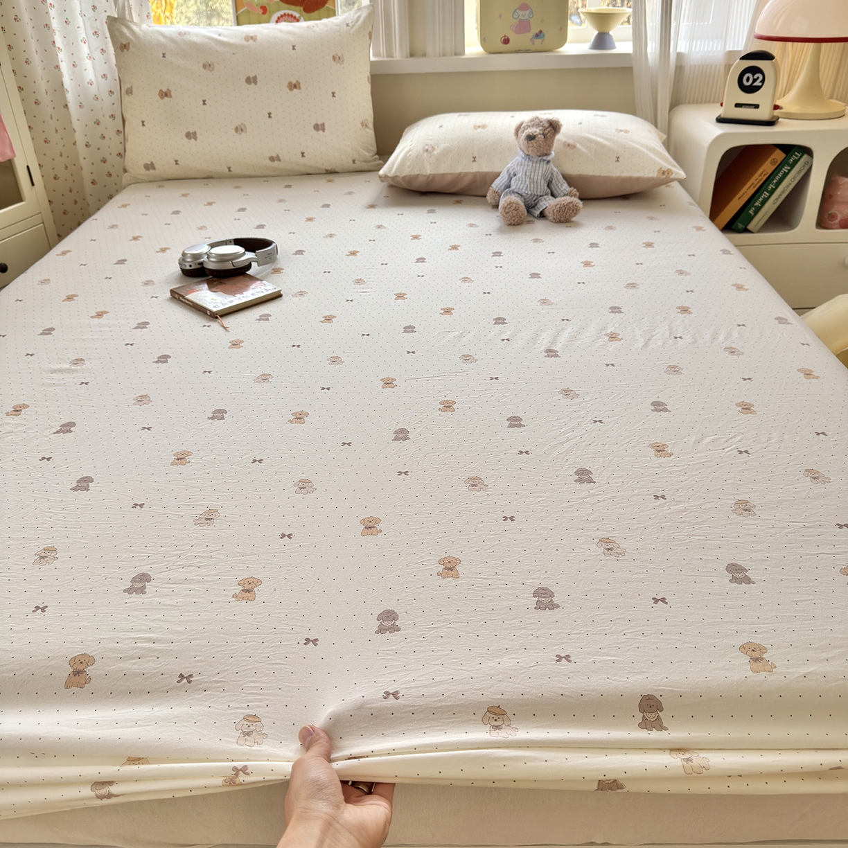 91家纺网 家纺一手货源 找家纺 沐芷 2026 【提供买家秀】古法水洗仿棉床笠席梦思床罩床垫防滑床套罩床笠三件套 波点汪语