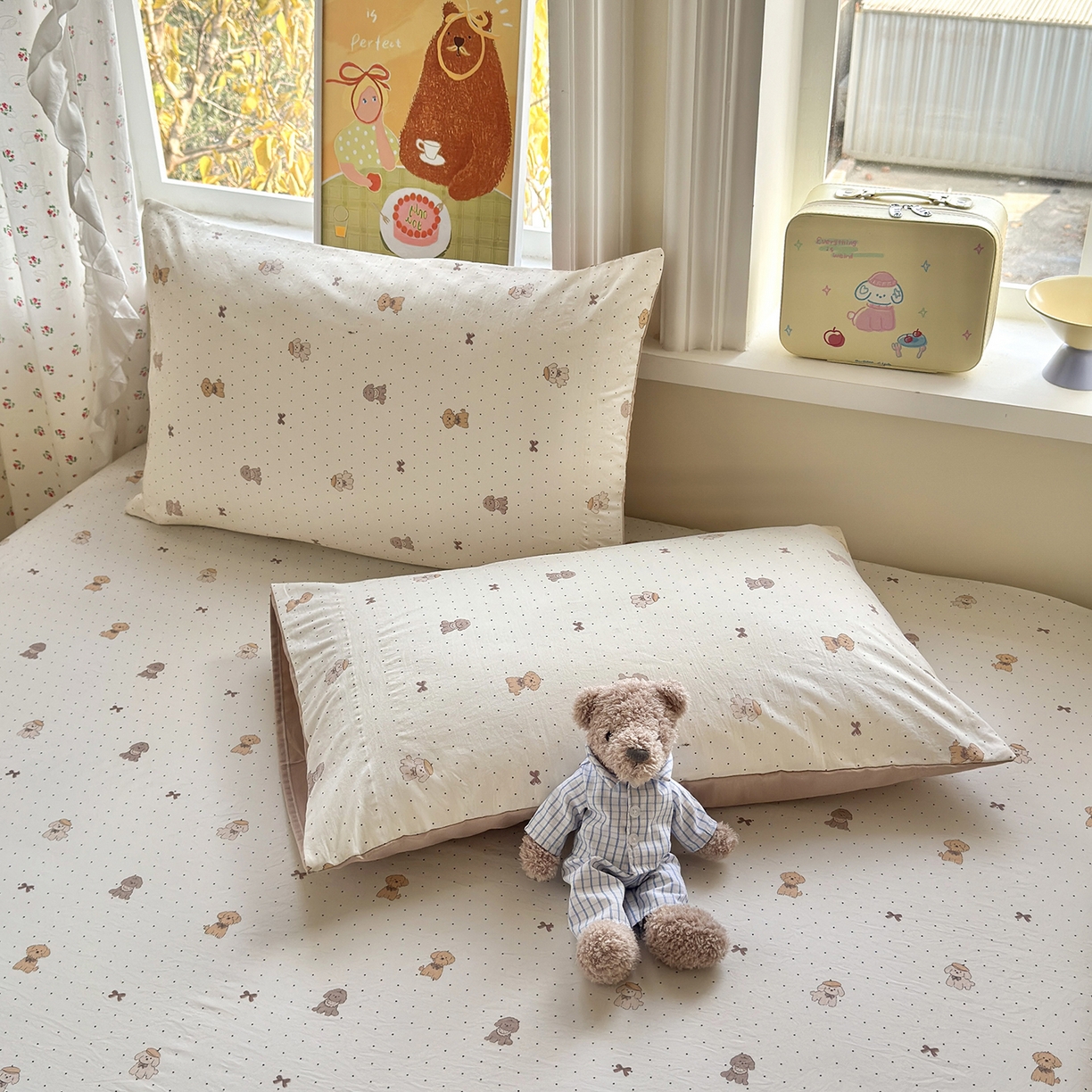 91家纺网 家纺一手货源 找家纺 沐芷 2026 【提供买家秀】古法水洗仿棉床笠席梦思床罩床垫防滑床套罩床笠三件套 波点汪语