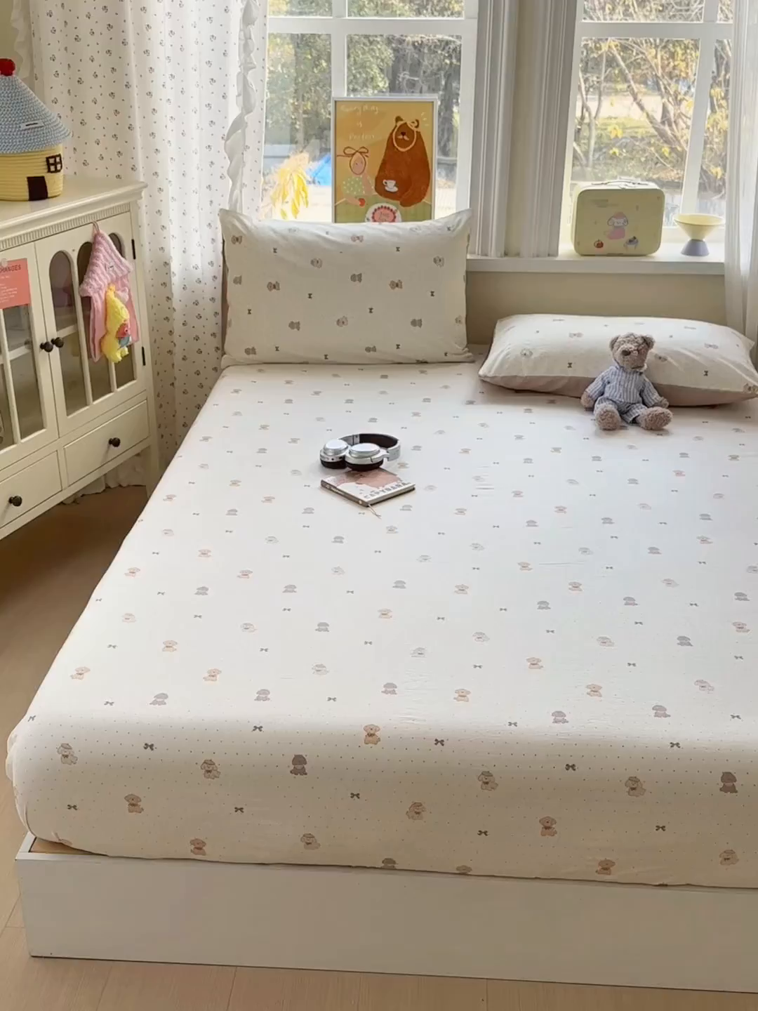 91家纺网 家纺一手货源 找家纺 沐芷 2026 【提供买家秀】古法水洗仿棉床笠席梦思床罩床垫防滑床套罩床笠三件套 波点汪语