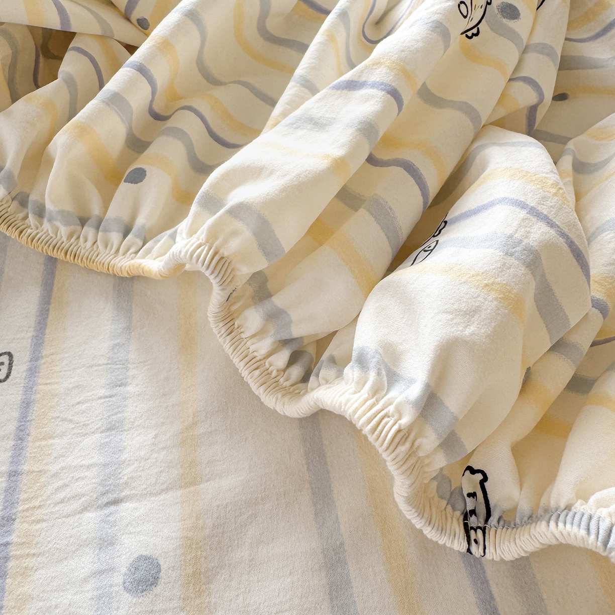 91家纺网 家纺一手货源 找家纺 沐芷 2026 【提供买家秀】古法水洗仿棉床笠席梦思床罩床垫防滑床套罩床笠三件套 漫游小鱼