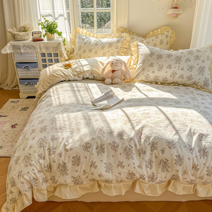 91家纺网 家纺一手货源 找家纺 （总）柒月家居 2026新款韩系仿棉小格花边四件套