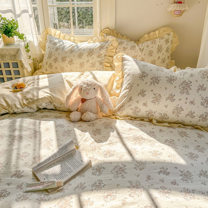 91家纺网 家纺一手货源 找家纺 （总）柒月家居 2026新款韩系仿棉小格花边四件套