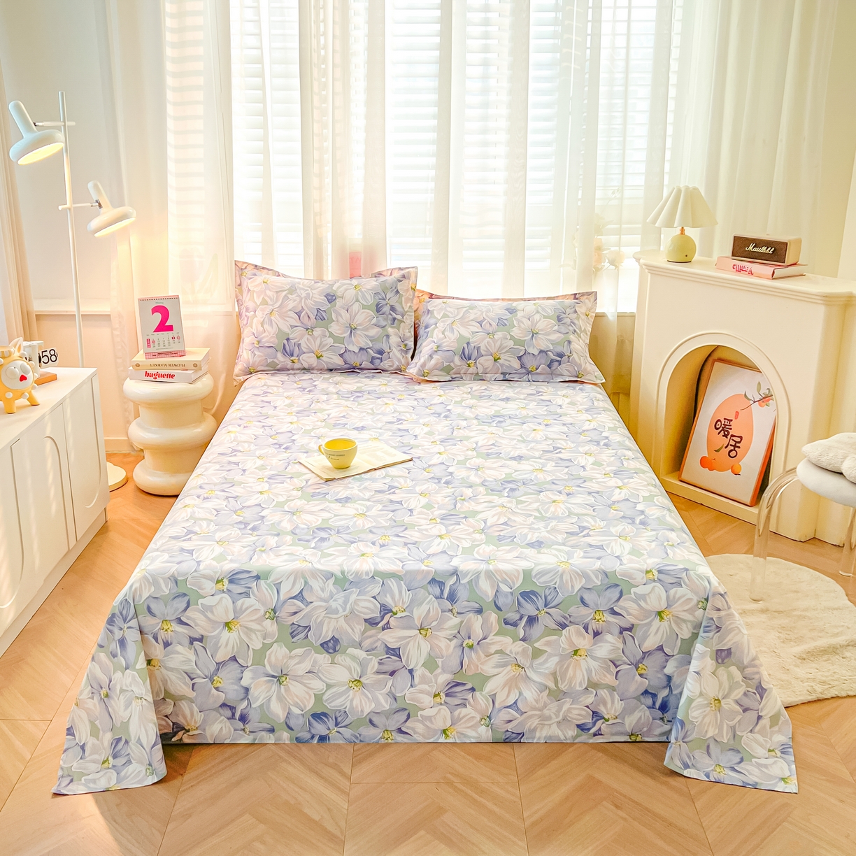 91家纺网 家纺一手货源 找家纺 珂博家纺 2026新款12868全棉纯棉小清新印花系列单床单床笠 梦里繁花