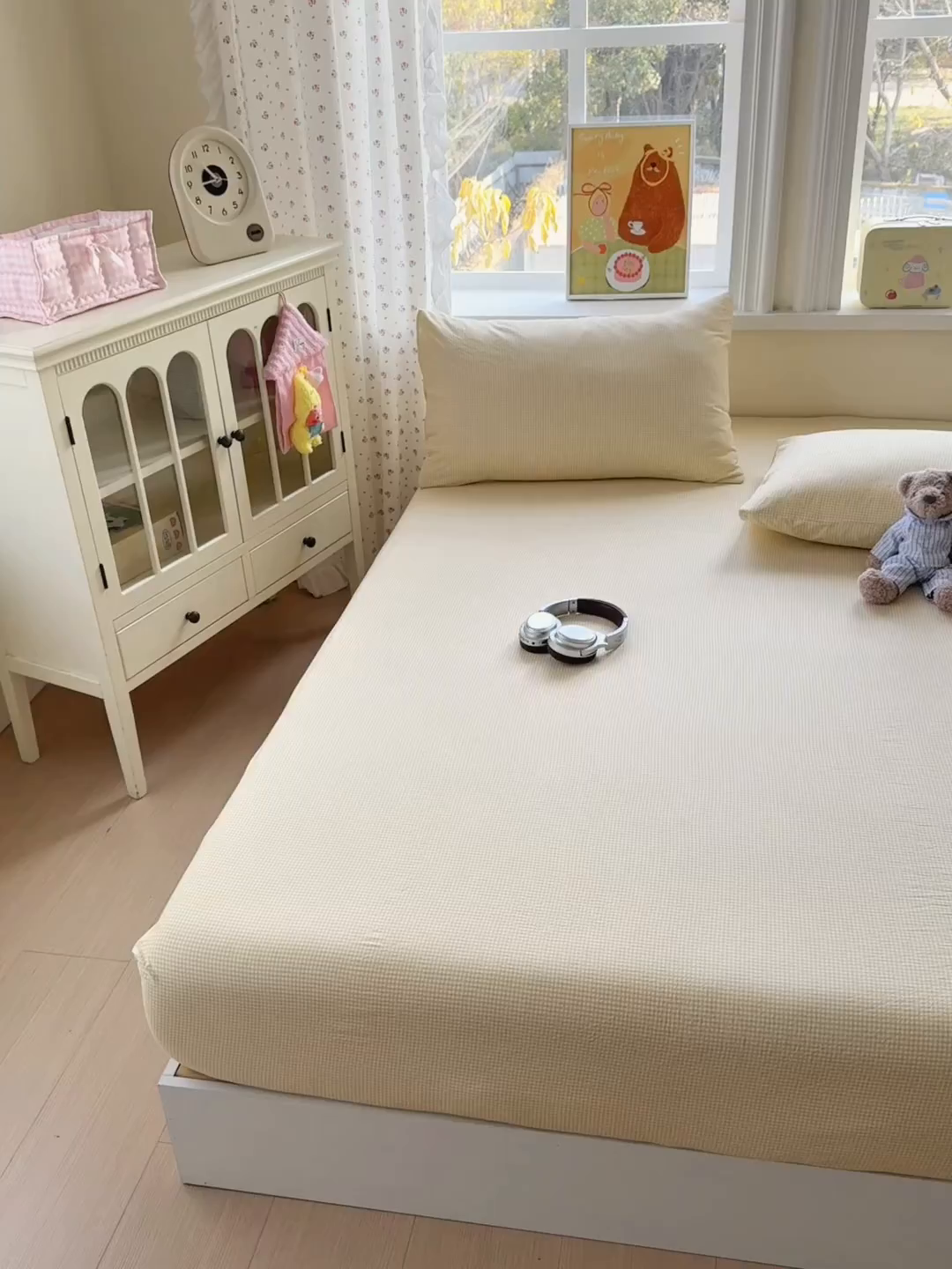 91家纺网 家纺一手货源 找家纺 沐芷 2026 【提供买家秀】古法水洗仿棉床笠席梦思床罩床垫防滑床套罩床笠三件套 迷你格-黄