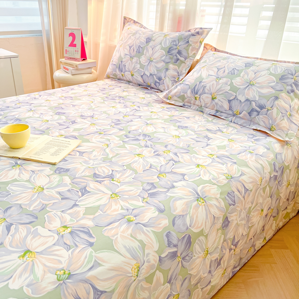 91家纺网 家纺一手货源 找家纺 珂博家纺 2026新款12868全棉纯棉小清新印花系列单床单床笠 梦里繁花