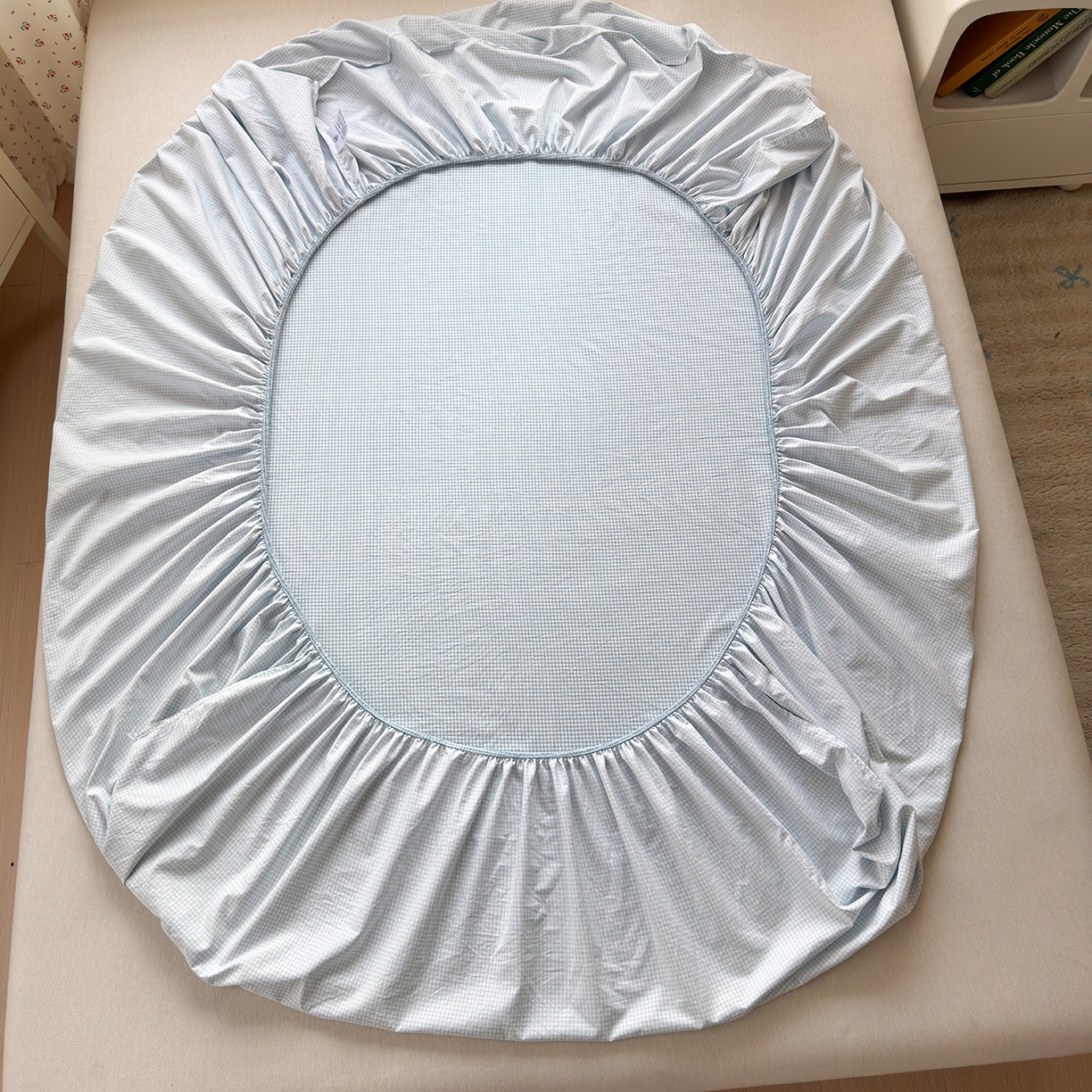 91家纺网 家纺一手货源 找家纺 沐芷 2026 【提供买家秀】古法水洗仿棉床笠席梦思床罩床垫防滑床套罩床笠三件套 迷你格-蓝