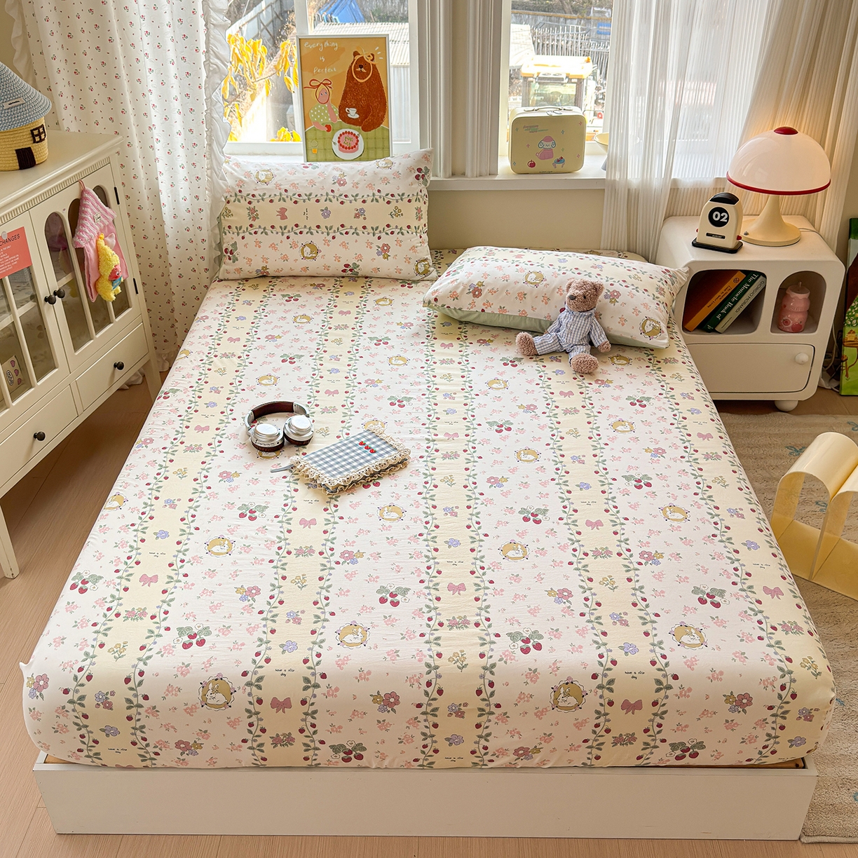 91家纺网 家纺一手货源 找家纺 沐芷 2026 【提供买家秀】古法水洗仿棉床笠席梦思床罩床垫防滑床套罩床笠三件套 奶味圆饼