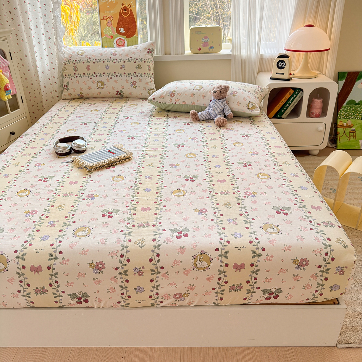 91家纺网 家纺一手货源 找家纺 沐芷 2026 【提供买家秀】古法水洗仿棉床笠席梦思床罩床垫防滑床套罩床笠三件套 奶味圆饼