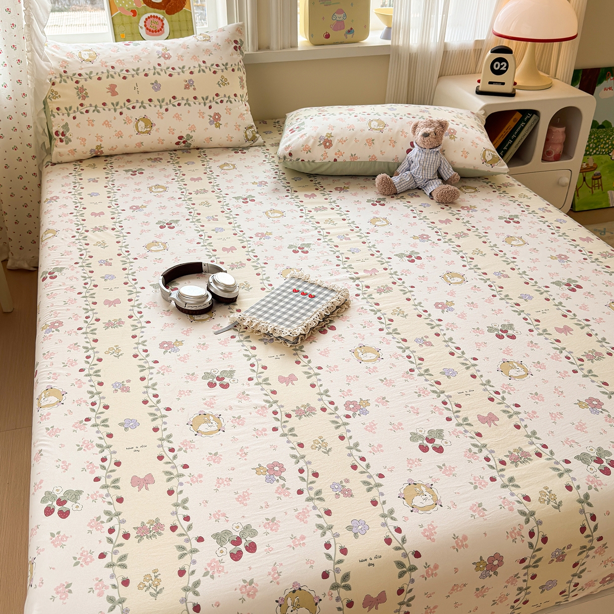 91家纺网 家纺一手货源 找家纺 沐芷 2026 【提供买家秀】古法水洗仿棉床笠席梦思床罩床垫防滑床套罩床笠三件套 奶味圆饼