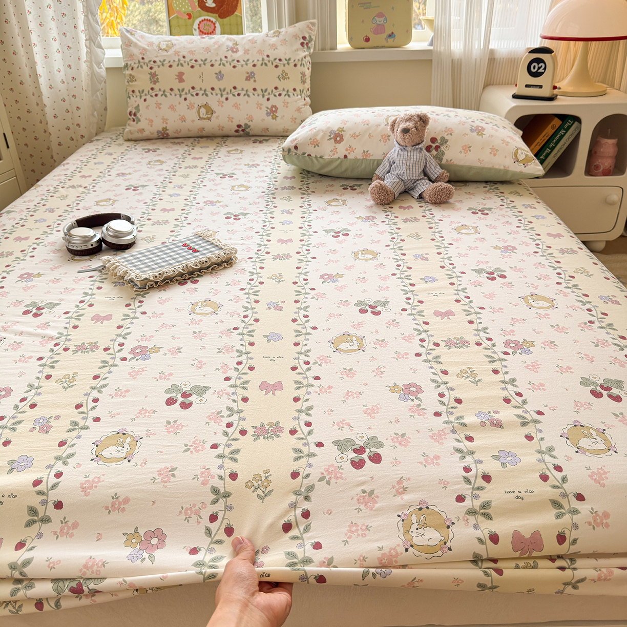 91家纺网 家纺一手货源 找家纺 沐芷 2026 【提供买家秀】古法水洗仿棉床笠席梦思床罩床垫防滑床套罩床笠三件套 奶味圆饼