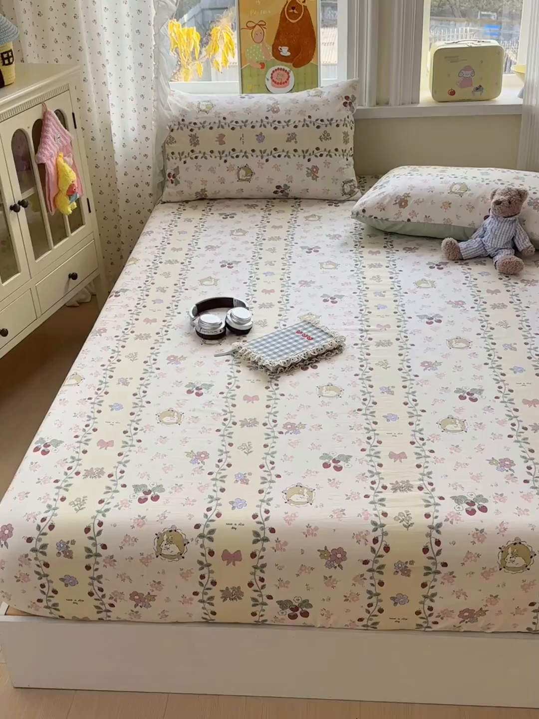 91家纺网 家纺一手货源 找家纺 沐芷 2026 【提供买家秀】古法水洗仿棉床笠席梦思床罩床垫防滑床套罩床笠三件套 奶味圆饼