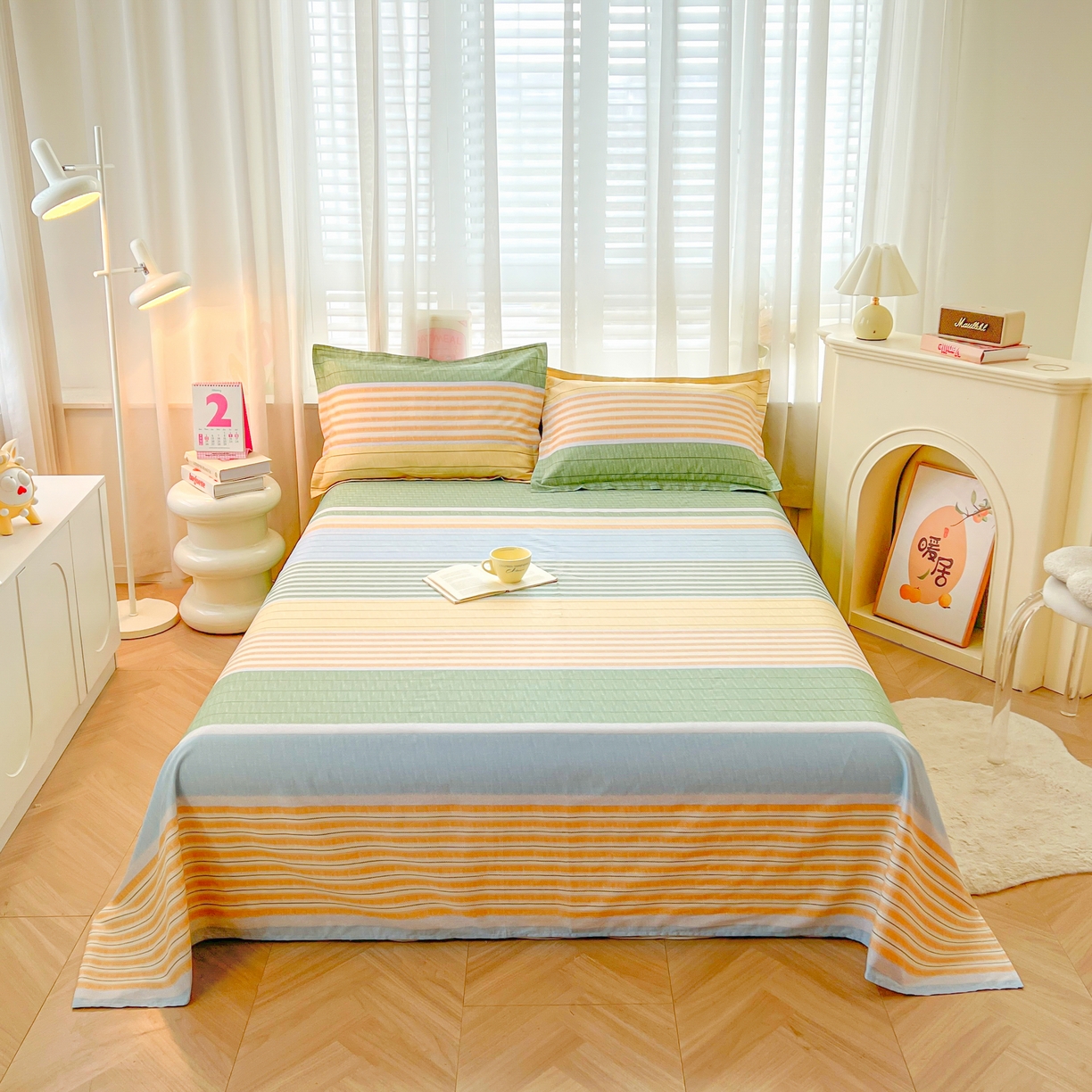 91家纺网 家纺一手货源 找家纺 珂博家纺 2026新款12868全棉纯棉小清新印花系列单床单床笠 青春律动