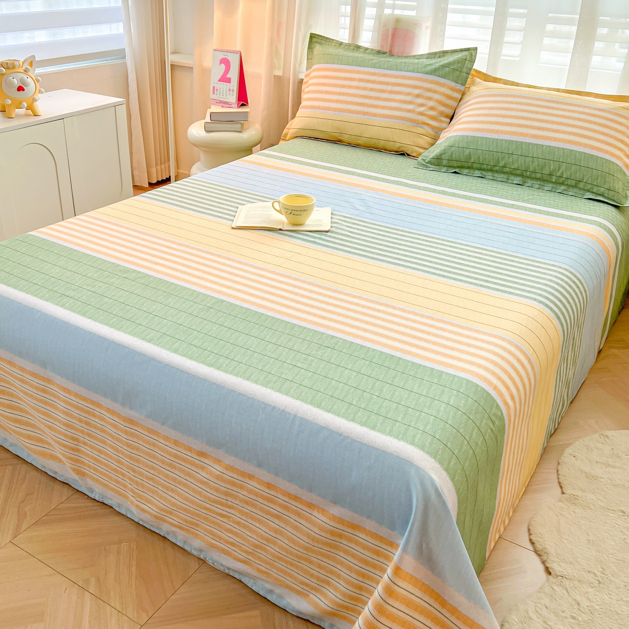 91家纺网 家纺一手货源 找家纺 珂博家纺 2026新款12868全棉纯棉小清新印花系列单床单床笠 青春律动