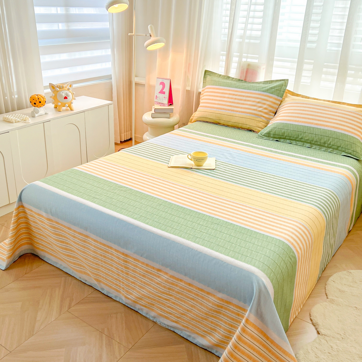 91家纺网 家纺一手货源 找家纺 珂博家纺 2026新款12868全棉纯棉小清新印花系列单床单床笠 青春律动