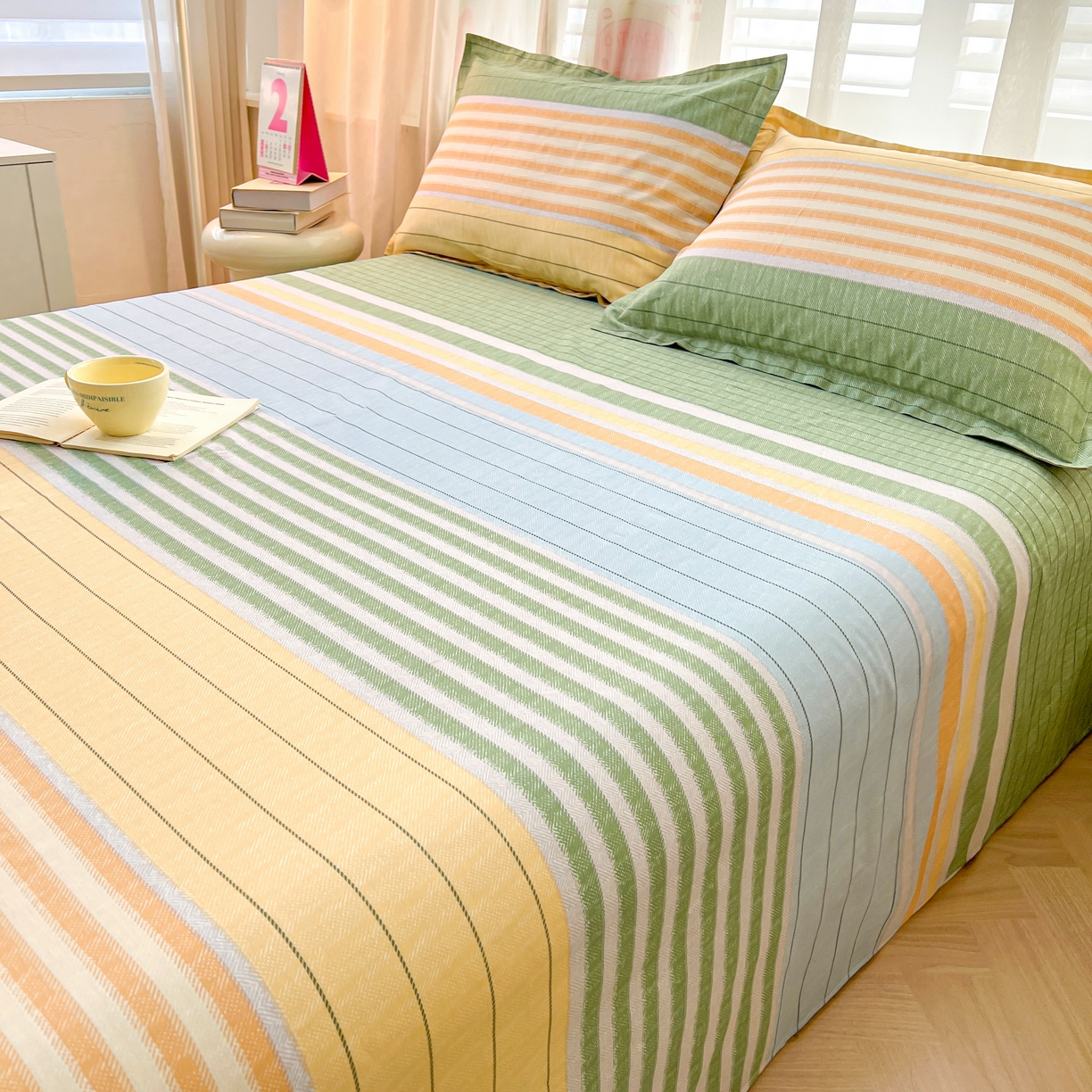 91家纺网 家纺一手货源 找家纺 珂博家纺 2026新款12868全棉纯棉小清新印花系列单床单床笠 青春律动