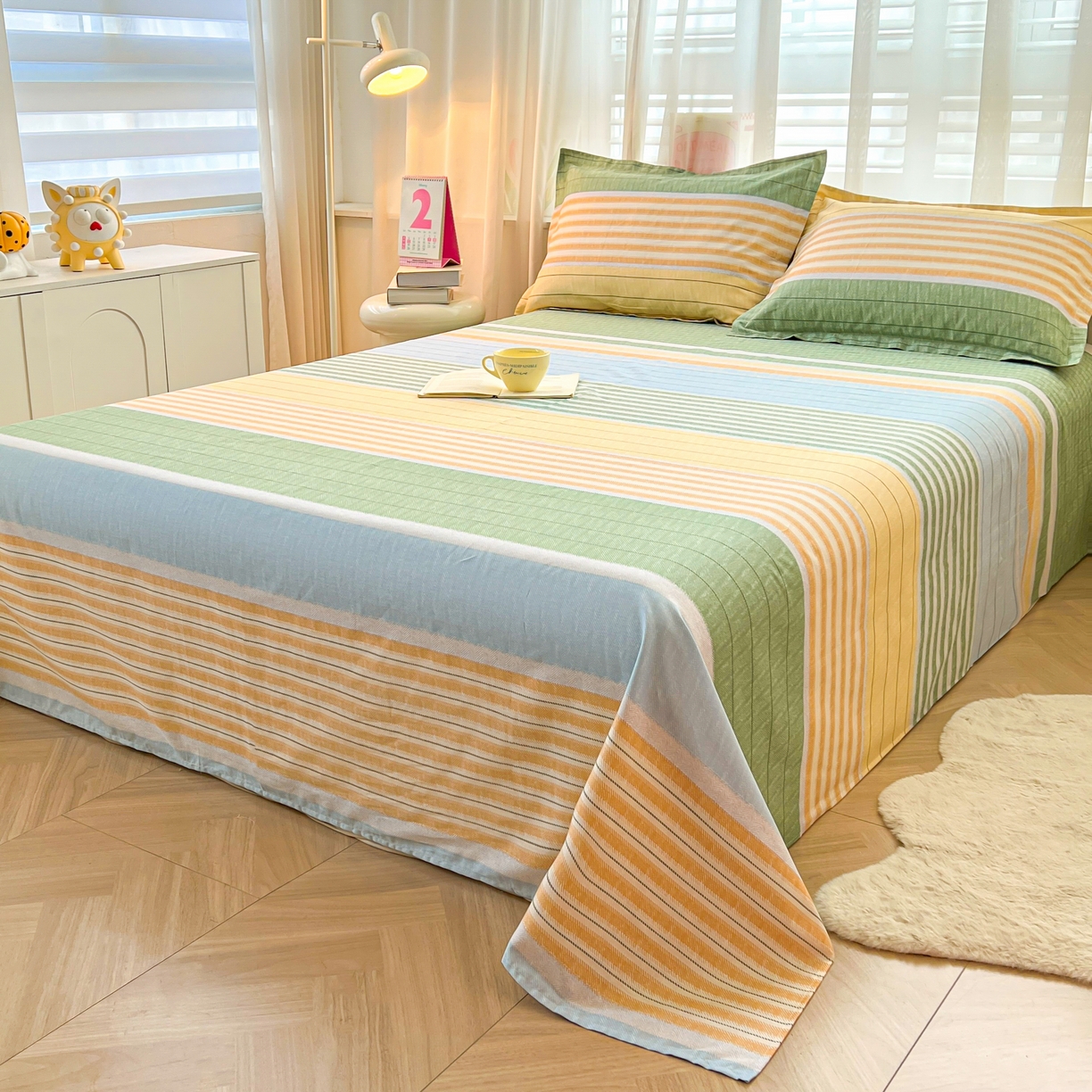 91家纺网 家纺一手货源 找家纺 珂博家纺 2026新款12868全棉纯棉小清新印花系列单床单床笠 青春律动