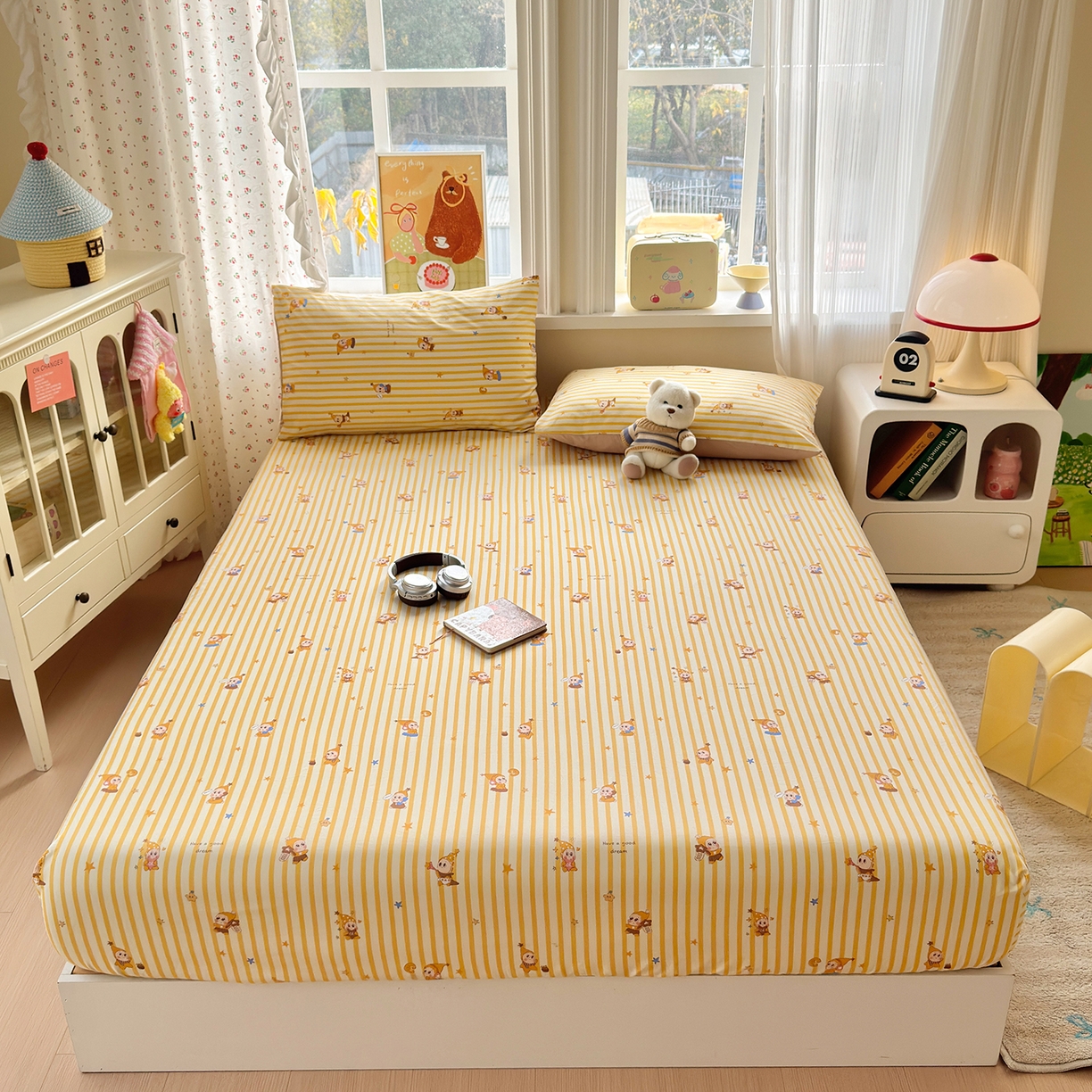 91家纺网 家纺一手货源 找家纺 沐芷 2026 【提供买家秀】古法水洗仿棉床笠席梦思床罩床垫防滑床套罩床笠三件套 星仔