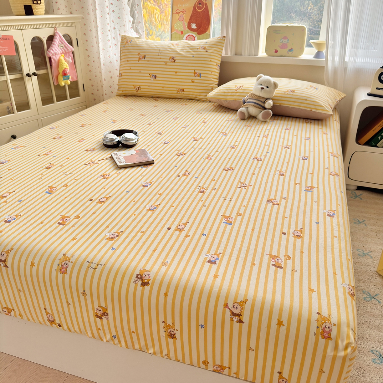 91家纺网 家纺一手货源 找家纺 沐芷 2026 【提供买家秀】古法水洗仿棉床笠席梦思床罩床垫防滑床套罩床笠三件套 星仔