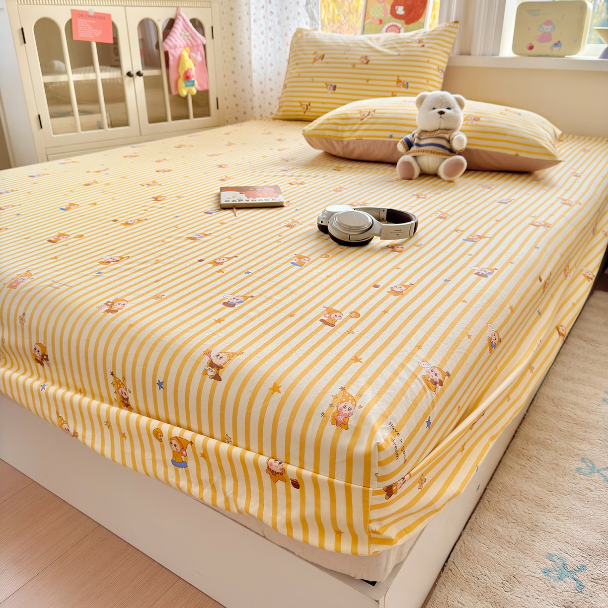 91家纺网 家纺一手货源 找家纺 沐芷 2026 【提供买家秀】古法水洗仿棉床笠席梦思床罩床垫防滑床套罩床笠三件套 星仔